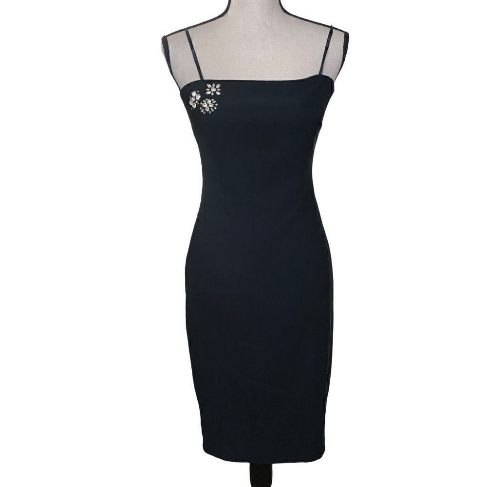 Vintage Laundry by Shelli Segal Black Fitted Sheath Dress with Crystal Detail